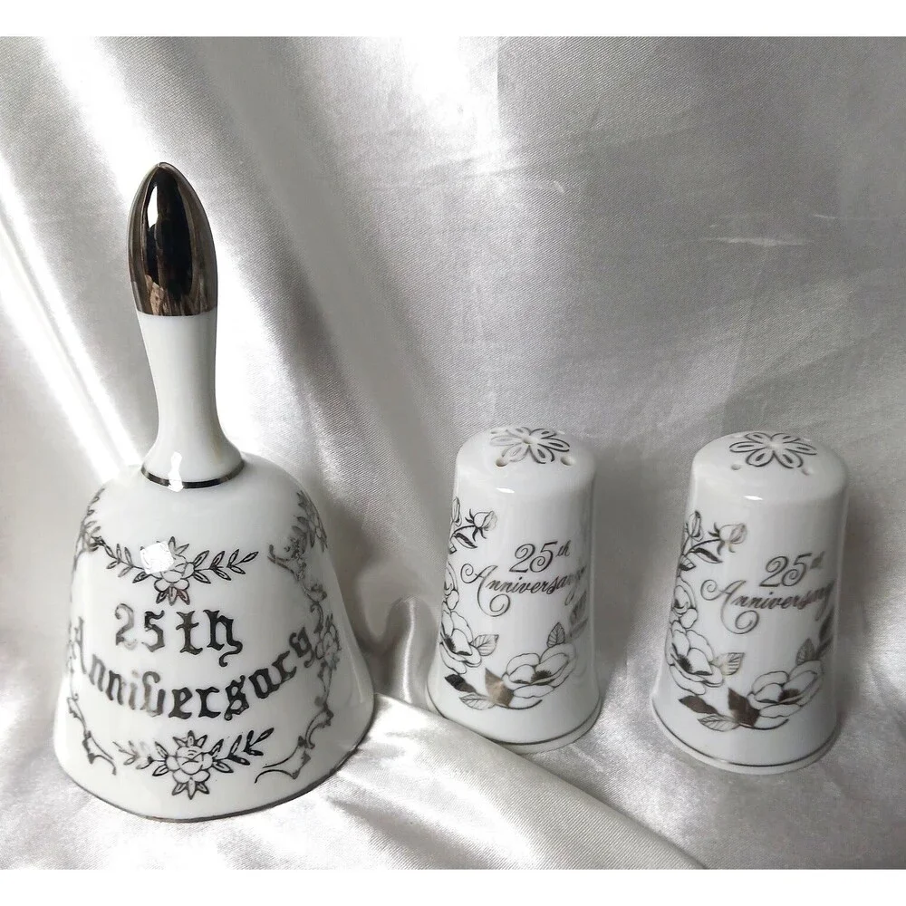 25th ANNIVERSARY SALT & PEPPER SHAKER SET WITH BELL